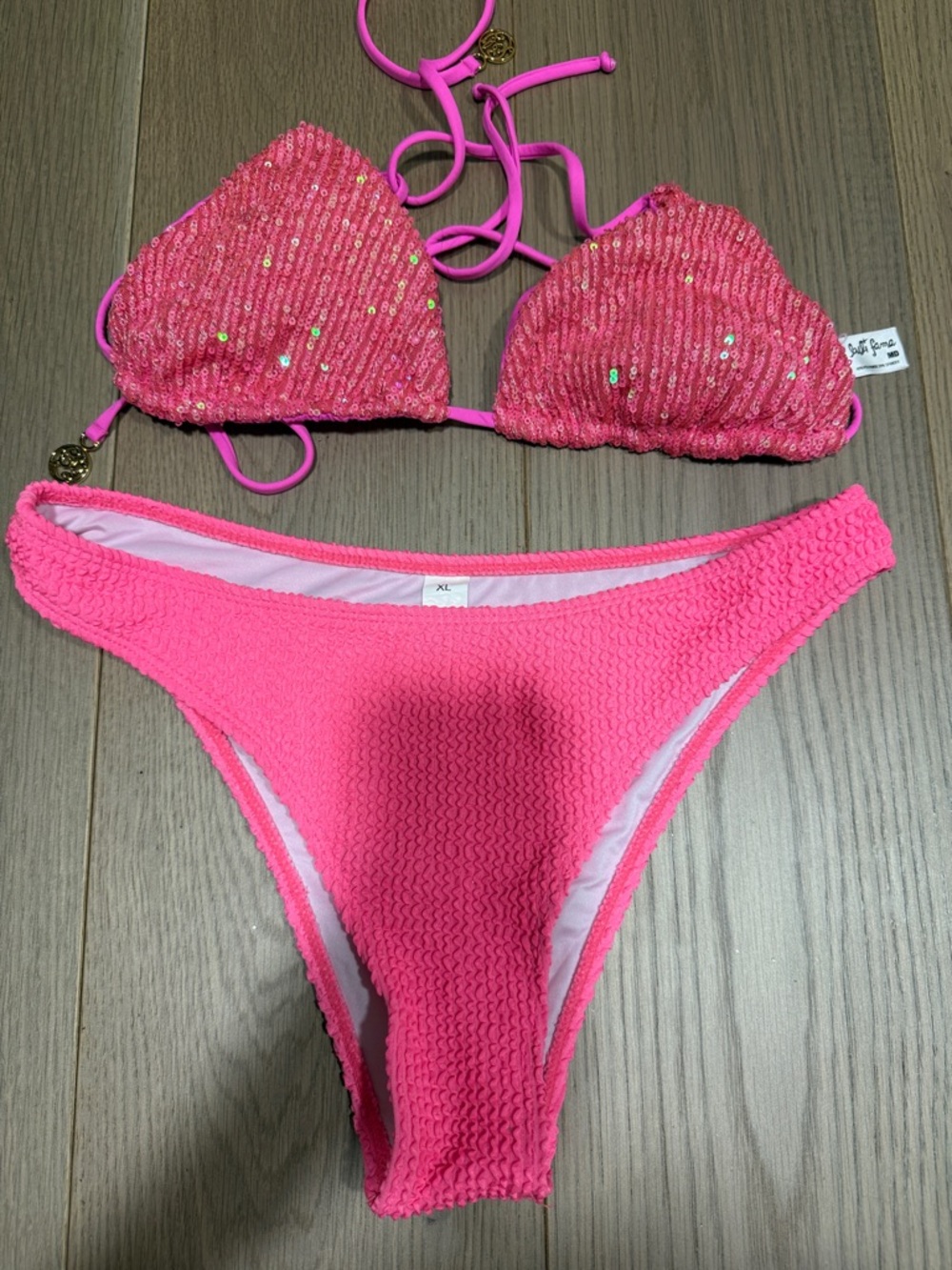 Hot Pink Sequin Triangle Bikini Set